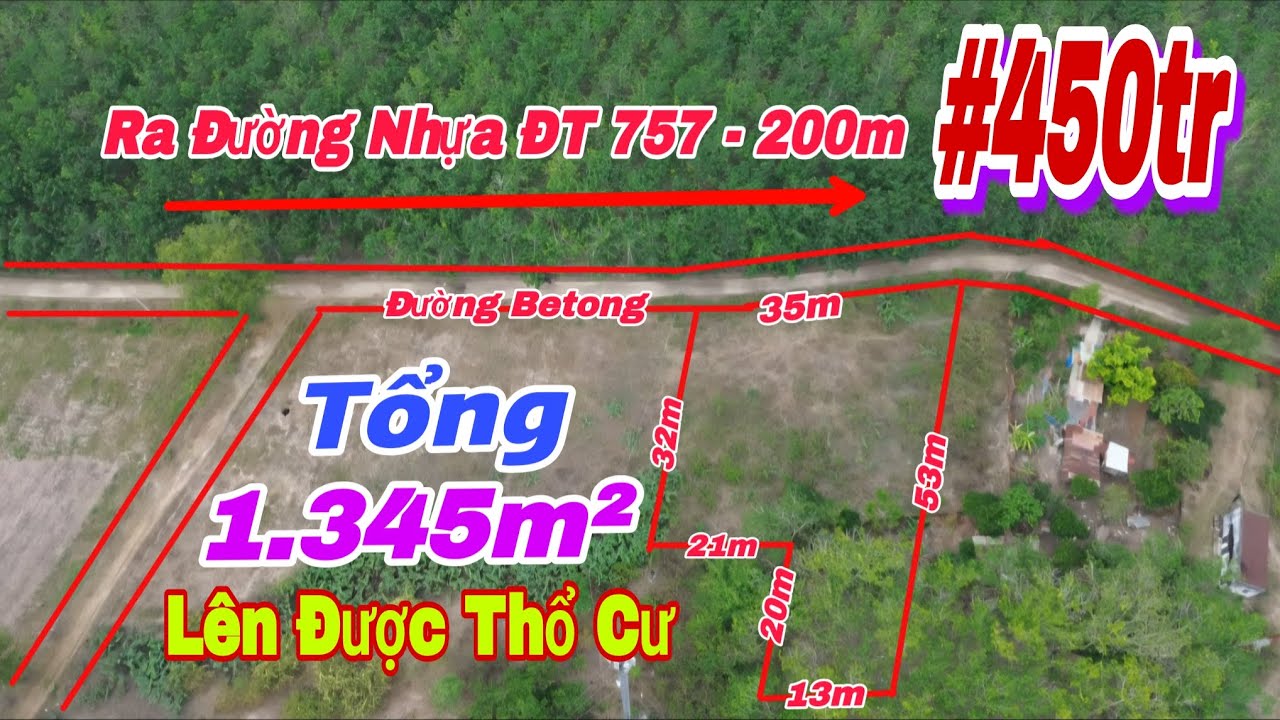 (13) 450tr | Đất lên được thổ cư, ngang 35m tổng 1.345m² LH 0867251968 #bdsbinhphuoc 