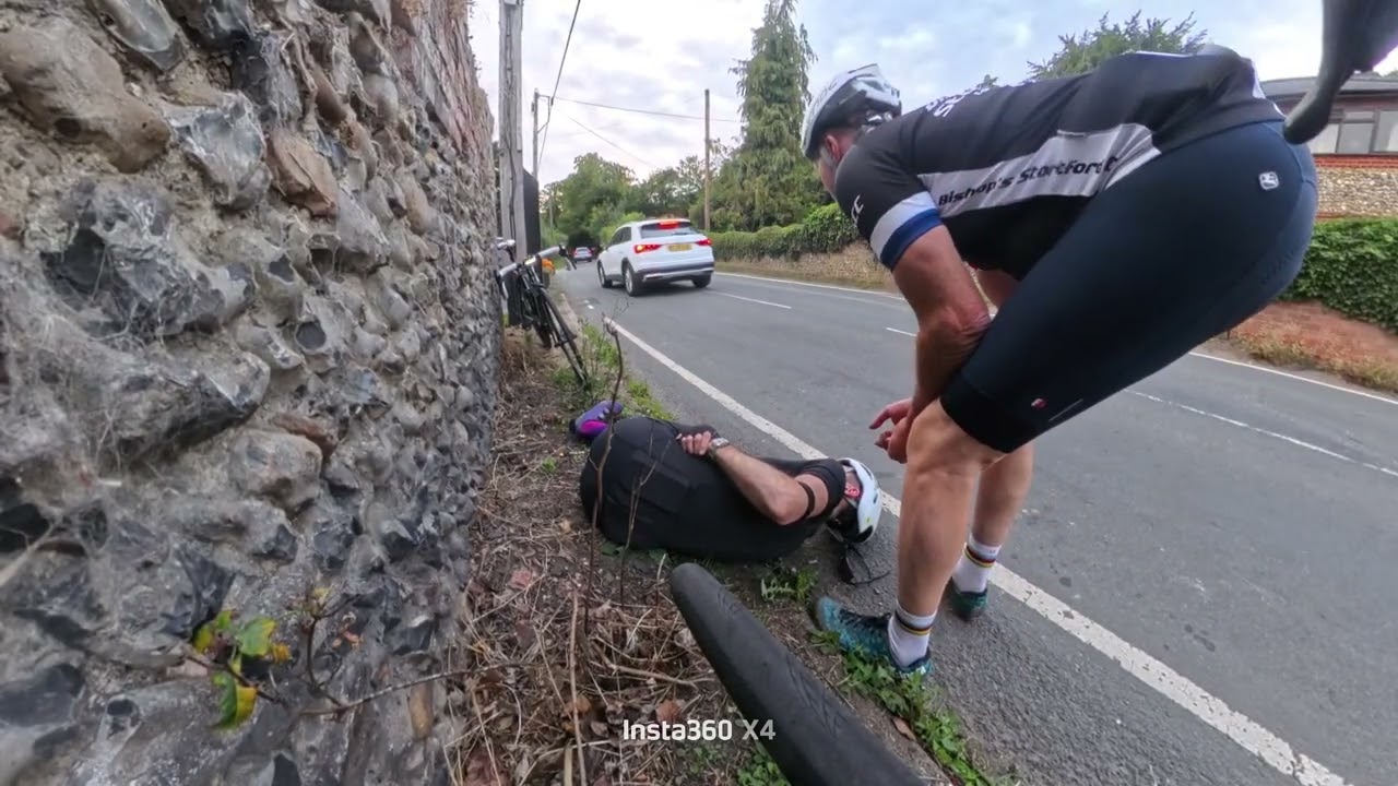 Silly road bike crash after TT, clearly tired