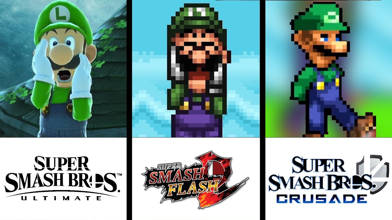 Super Comparison | Luigi Moveset | Smash Bros. Ultimate vs SSF2 vs SSBC