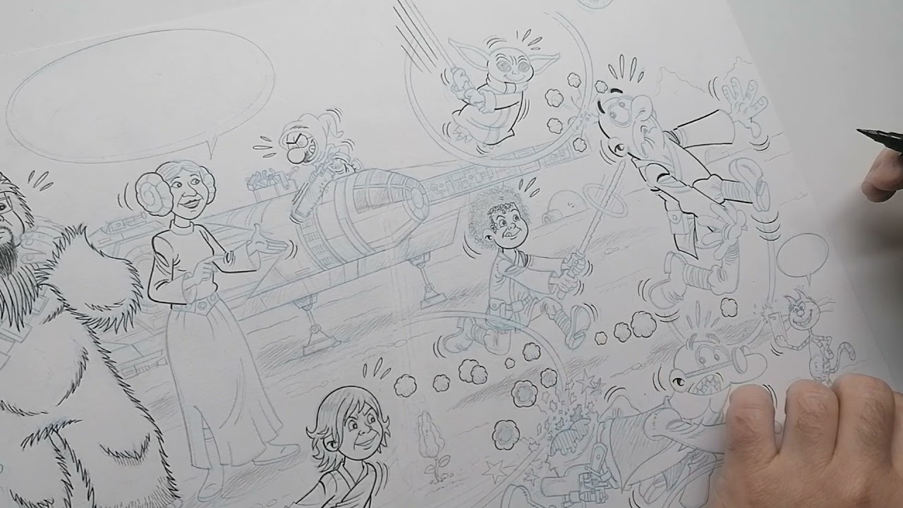 Entintando ilustración Mortadelo y Filemón Star Wars