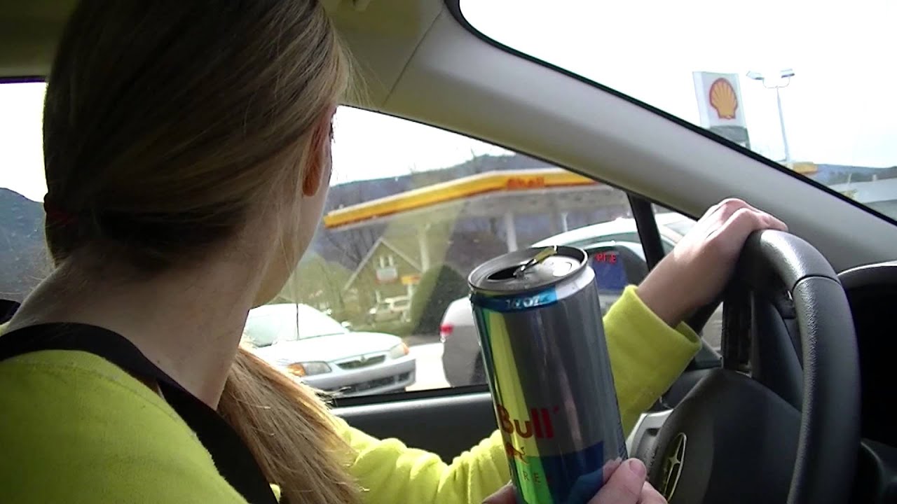 Crazy girl and her energy drink.