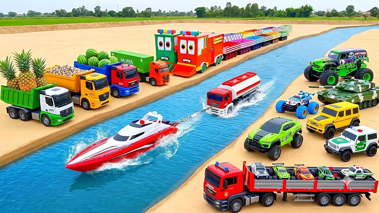 Mantap‼️ Truk Oleng Damkar Bongkar Mainan Mobil - Mobilan❗️Truk Tangki Truk Buah Sped Boat