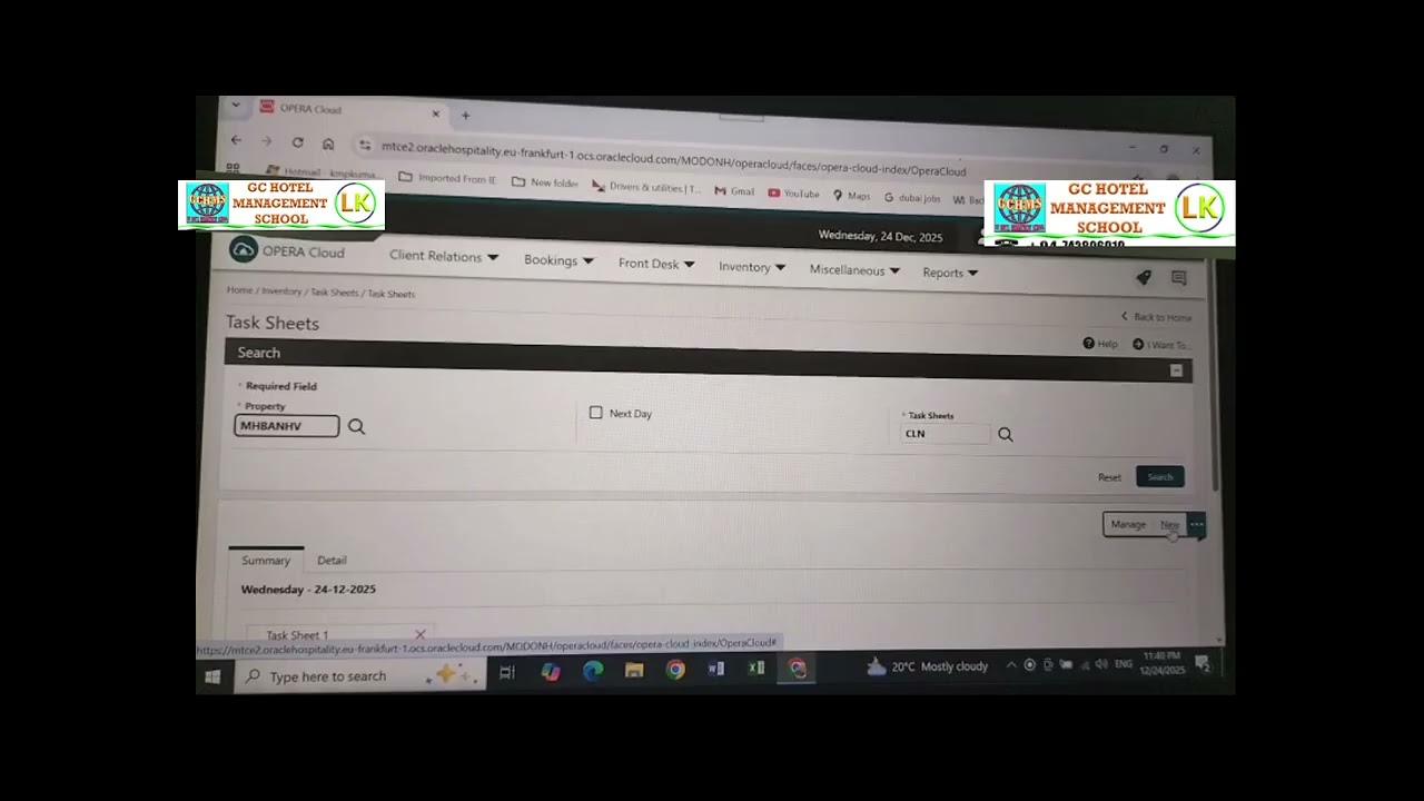 housekeeping training opera cloud how to make  task sheet