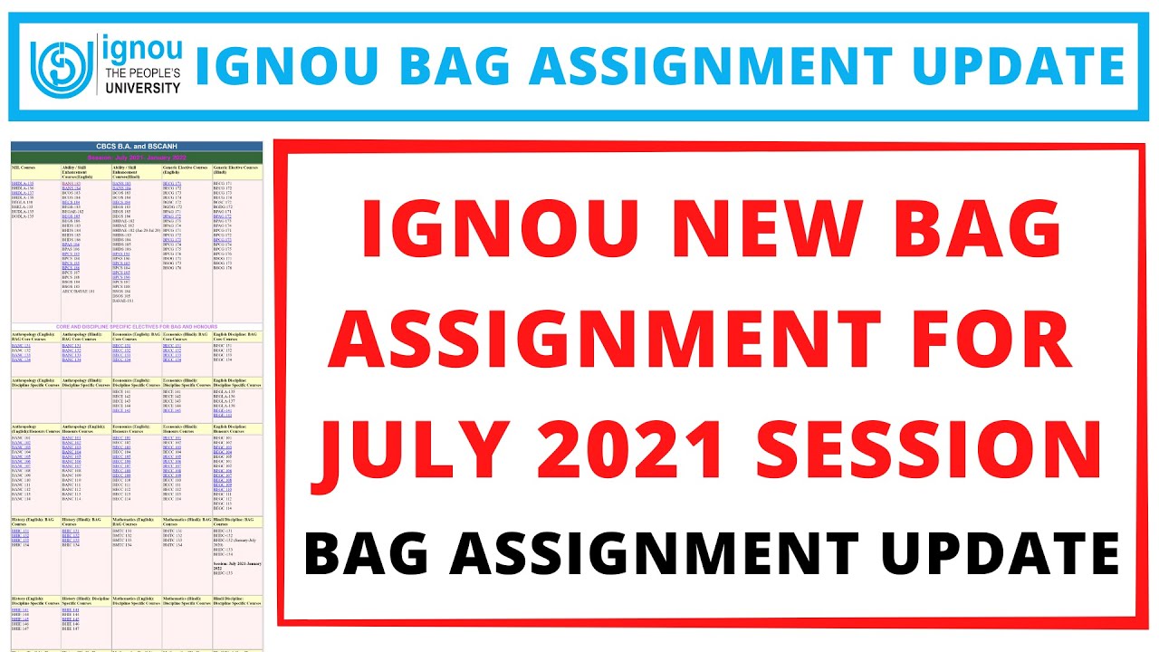 IGNOU NEW BAG ASSIGNMENT FOR JULY 2021 SESSION | IGNOU BAG ASSIGNMENT UPDATE