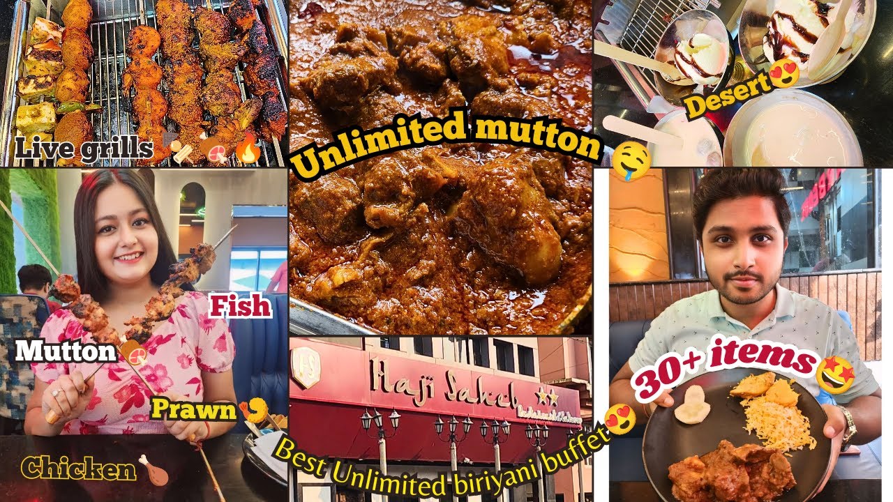 UNLIMITED🍖MUTTON🍤Prawn, chicken😱Best Biriyani buffet in কলকাতা😍Haji saheb unlimited Mutton buffet🤩