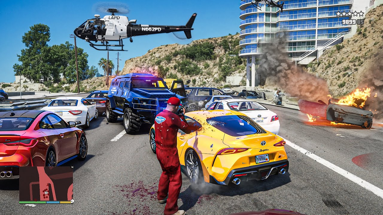 GTA 5 - Real Life Los Angeles Traffic Mod & NVE Graphics Mod / Raw 30min Gameplay