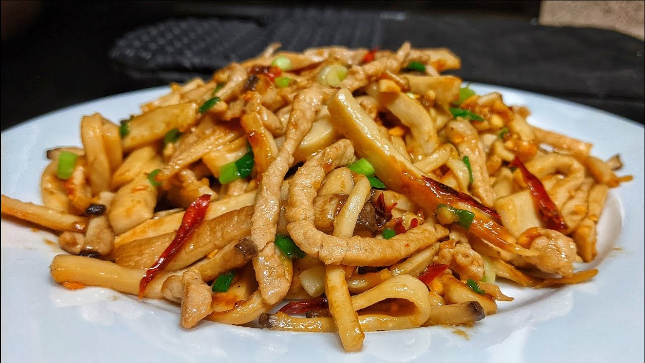 King Oyster Mushrooms Chinese Recipe - 杏鲍菇炒肉丝，香滑鲜嫩
