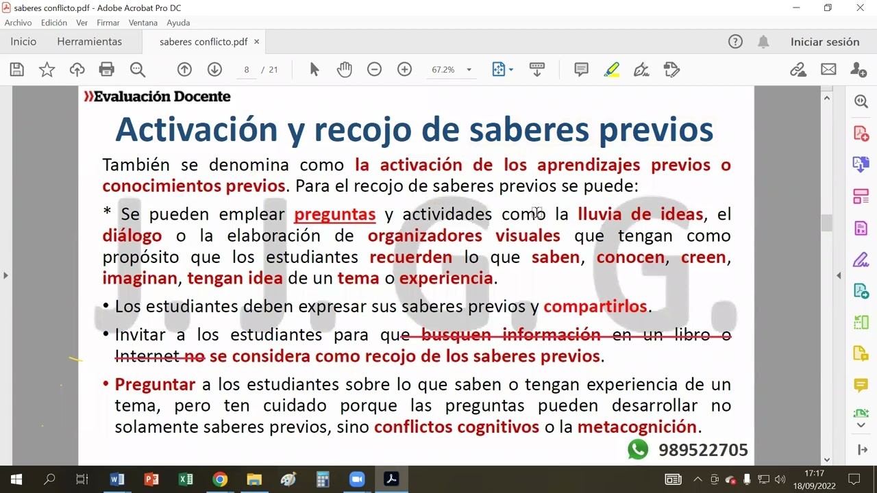 Saberes previos, conflicto cognitivo, disonancia cognitiva, motivación, andamiaje y transferencia 1