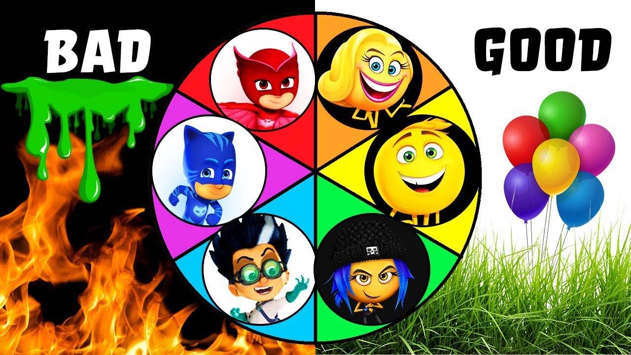 Emoji Movie VS PJ Masks Spin The Wheel Game! Gene Jailbreak Anna Elsa Catboy Owlette Smiler Gekko!