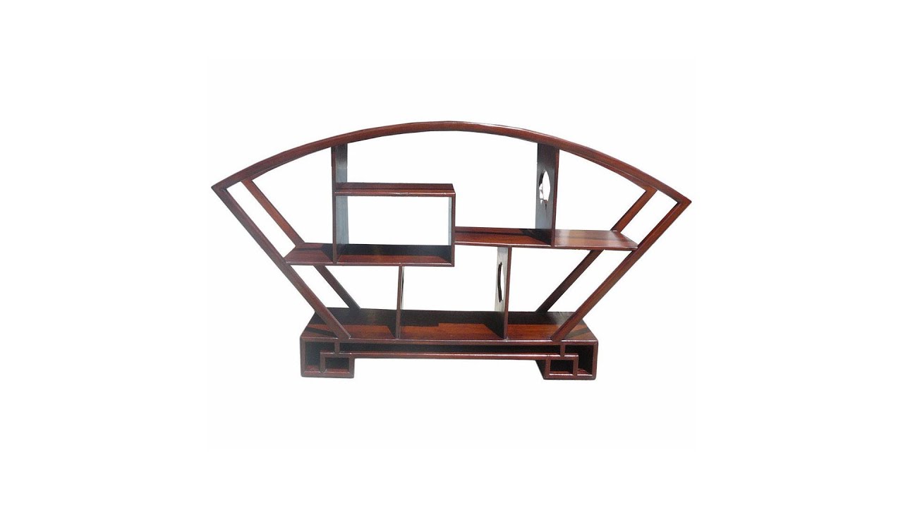 Large Size Chinese Medium Brown Fan Shape Display Curio Cabinet ws3328