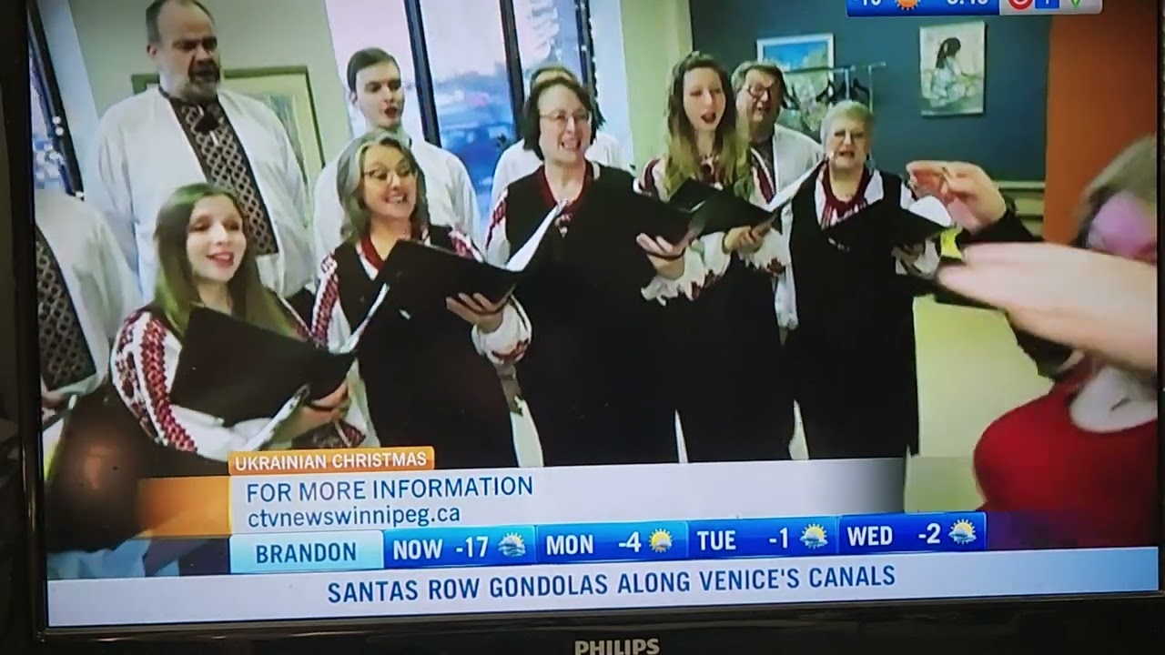 Members of the O. Koshetz Choir perform on CKY's morning show 18Dec2023