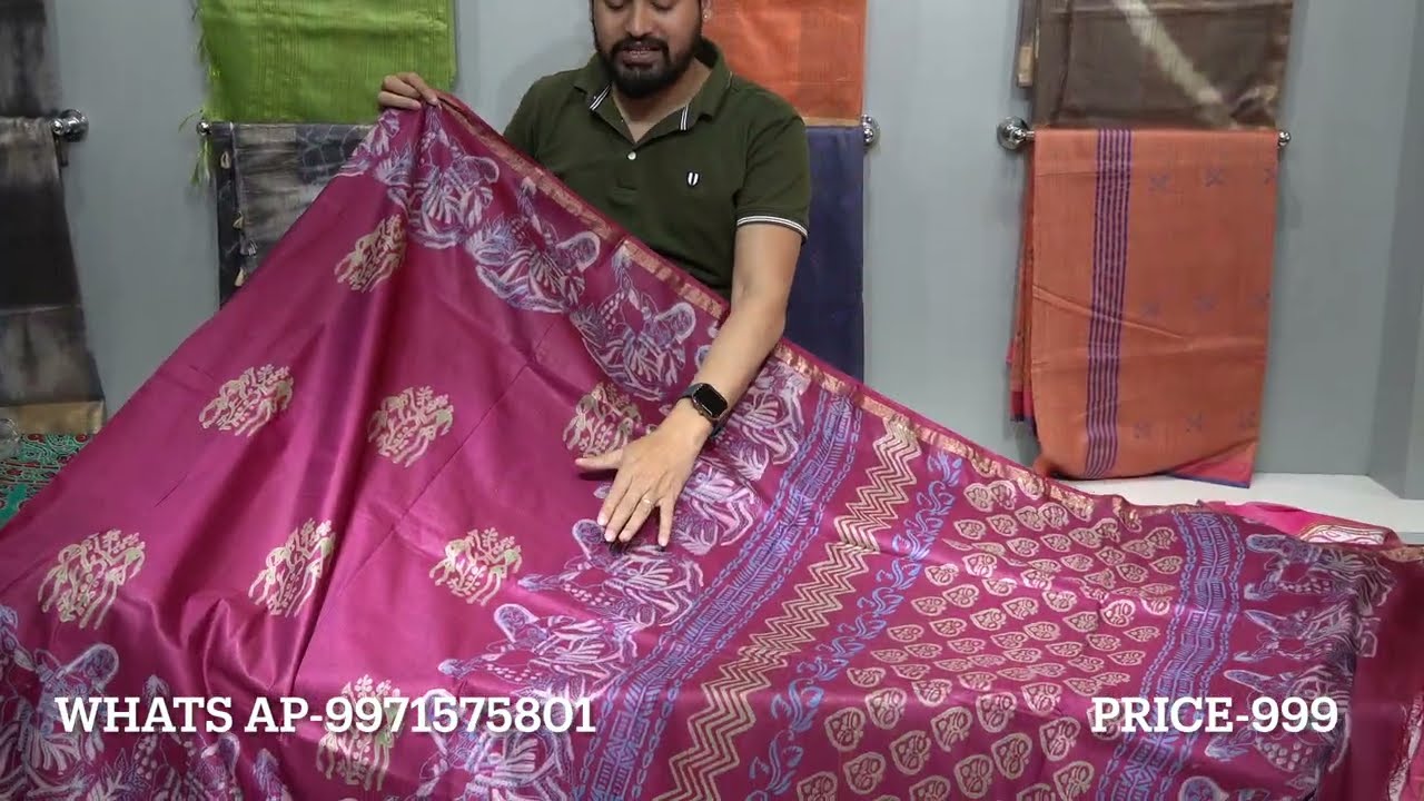New Bhagalpuri Semi Tussar Ajrak/handblock print/screen print/Silk saree Design/Mohey desi new saree