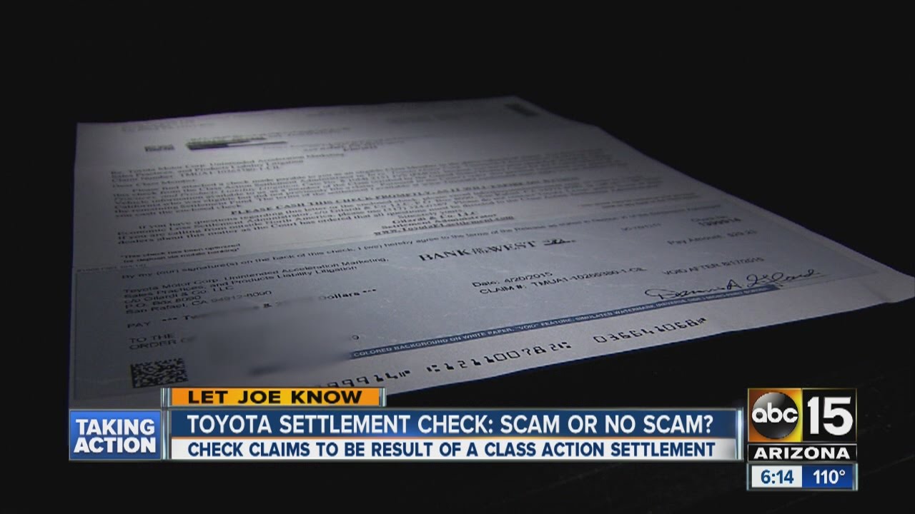 Toyota settlement check scam or no scam?