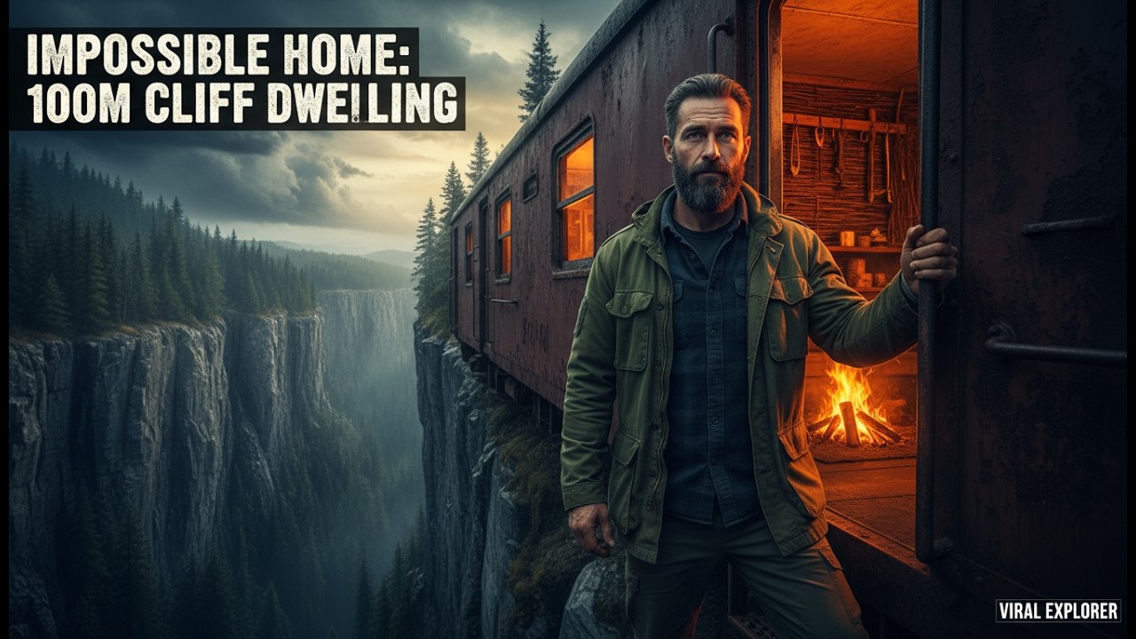 He Found an Old Train Car Hanging Over a 100 Meter Drop… Then Built a Home Inside It (ASMR Survival)