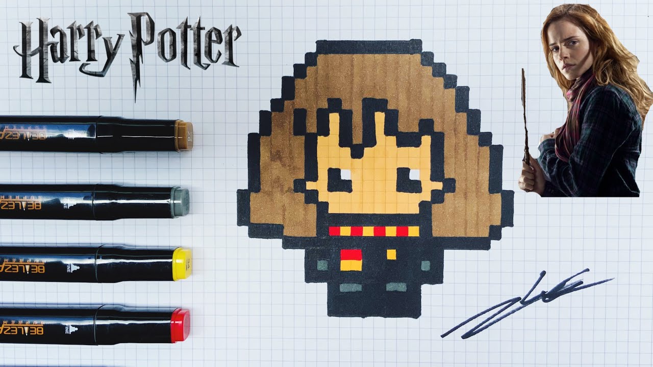 TUTO DESSIN PIXEL ART HERMIONE HARRY POTTER / HOW TO DRAW HERMIONE  HARRY POTTER PIXEL ART #3
