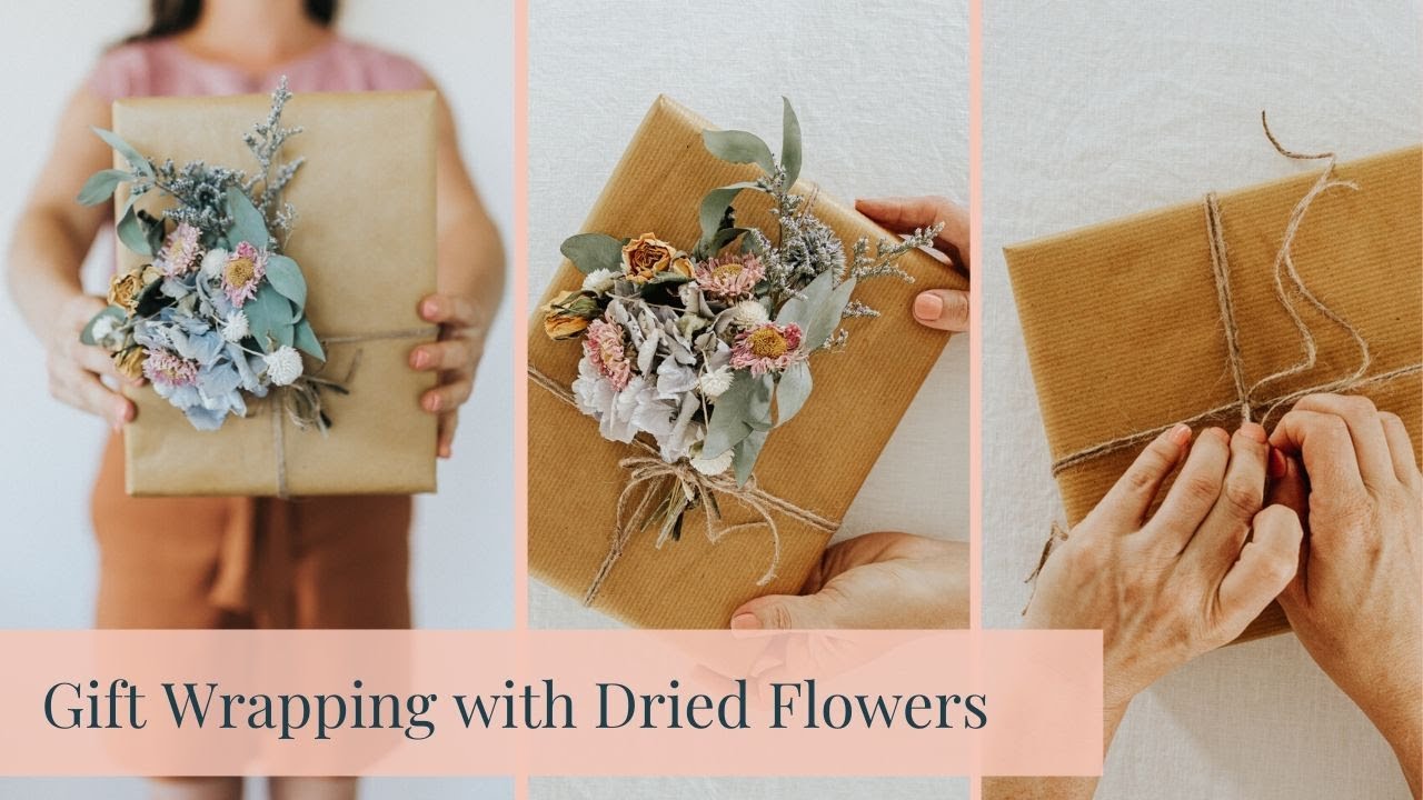 Try this gift wrapping style, with dried flowers