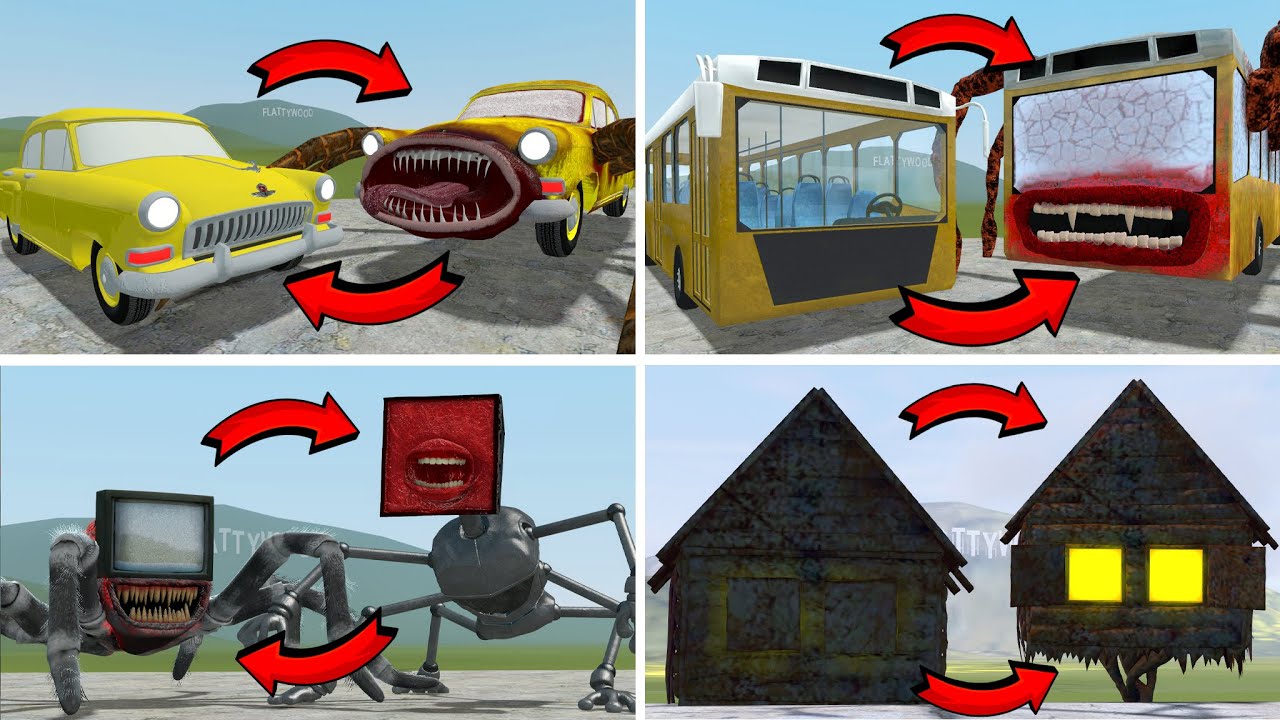 EVERYTHING TURNED INTO MONSTERS: CAR EATER, BUS EATER, TV MAN VS ALL TREVOR HENDERSON BATTLE In GMOD