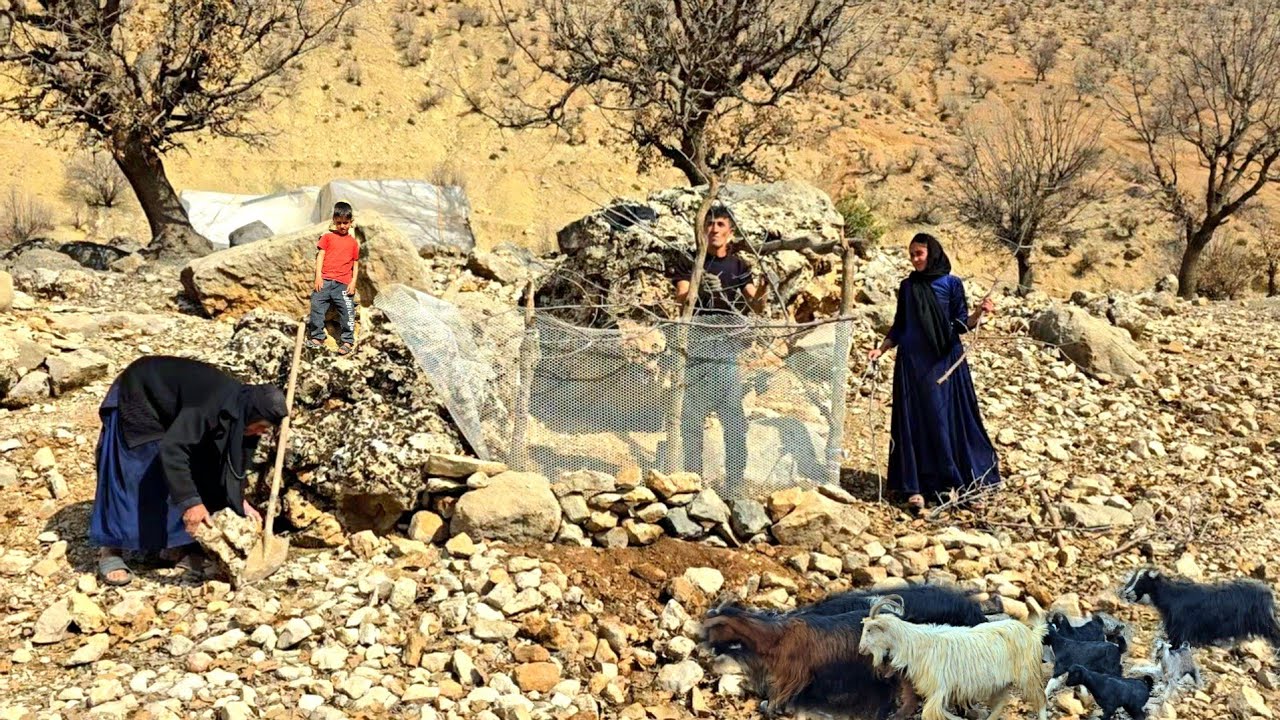 Fighting the cold in the mountains ❄️ Nomadic life in Iran and building animal shelters for survival
