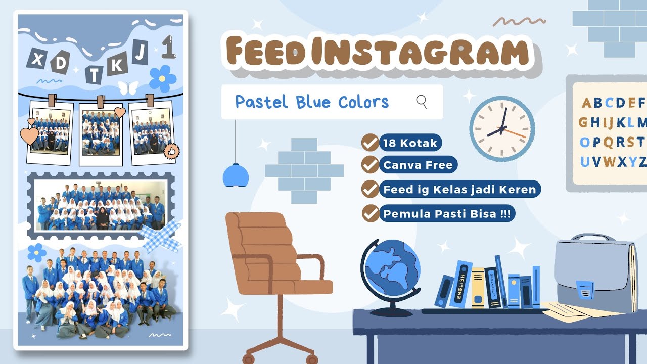 Cara Membuat Feed ig Kelas Aesthetic di Canva || Feed ig Aesthetic Pastel Blue