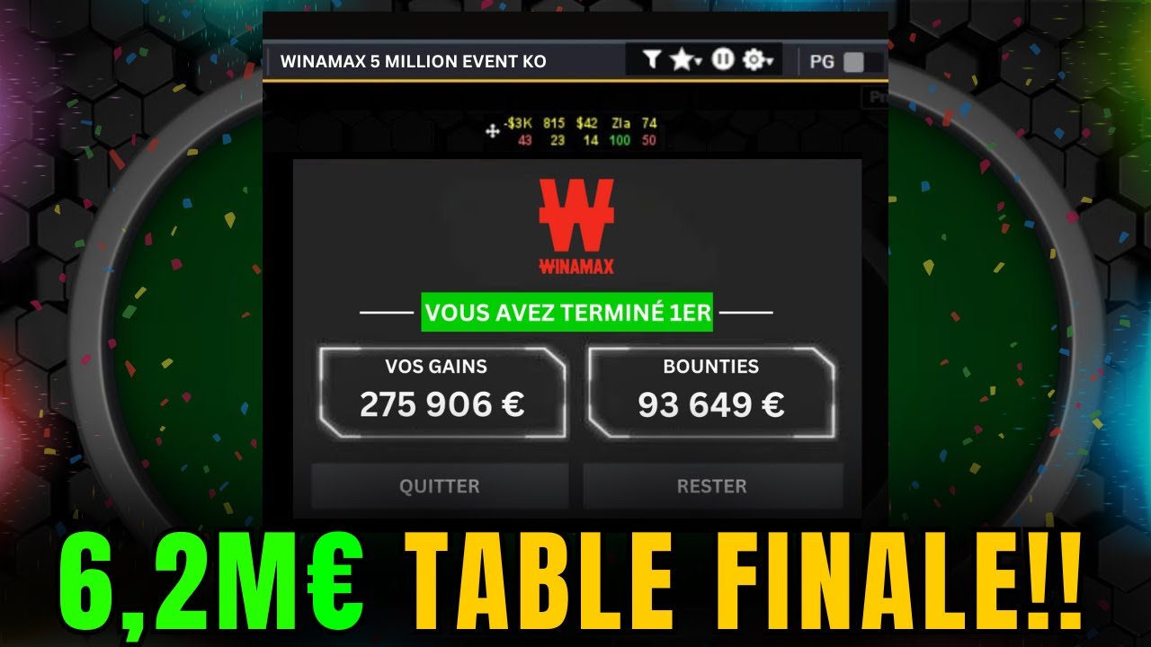 TABLE FINALE 6,2M&euro; &ndash; GAIN LE PLUS FOU 369K&euro; !! (Winamax 5 Million Event KO)