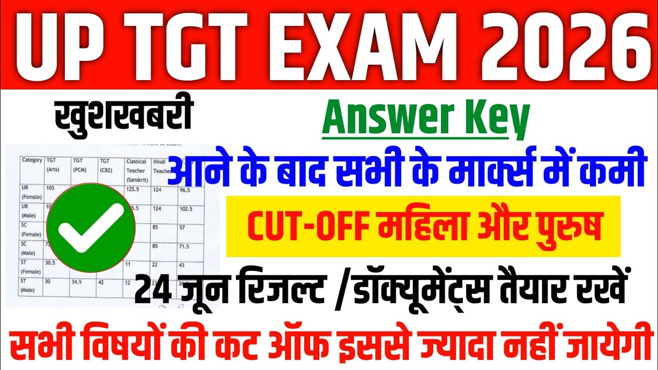 UP TGT CUT-OFF CATEGORY WISE | UP TGT CUT OFF MALE/FEMALE | UP TGT CUT OFF ANSWER KEY | UP TGT 2026