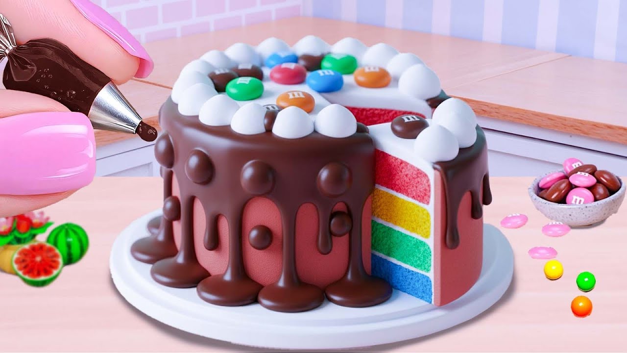Pastel de Chocolate con M&M 🍫🍬 Súper Satisfactorio y Muy Colorido | Mini Cake Rainbow