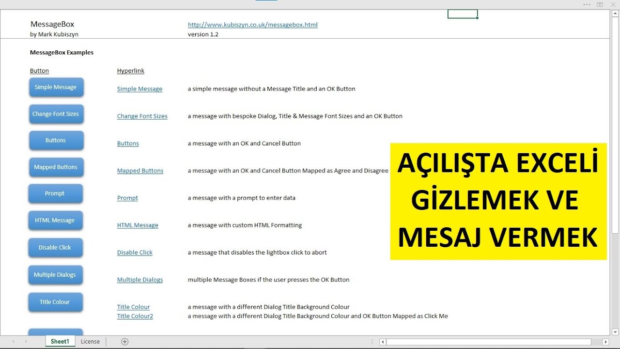 Excel Açılışında EXCELİ Gizleme ve Mesaj Verme