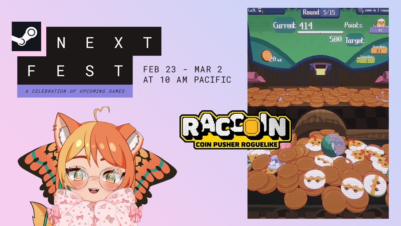 RACCOIN: Coin Pusher Roguelike - Steam Next Fest February 2026