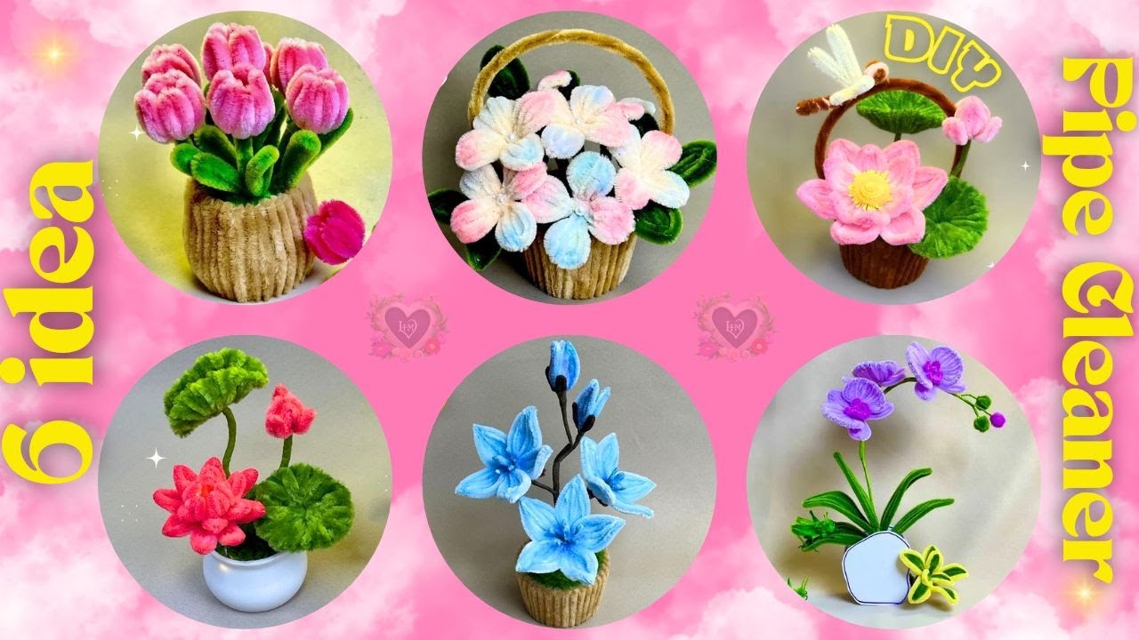 DIY Flowers Pipe Cleaner💐6 ideas make beautiful mini Flower Baskets with Pipe Cleaner | Fuzzy Wire