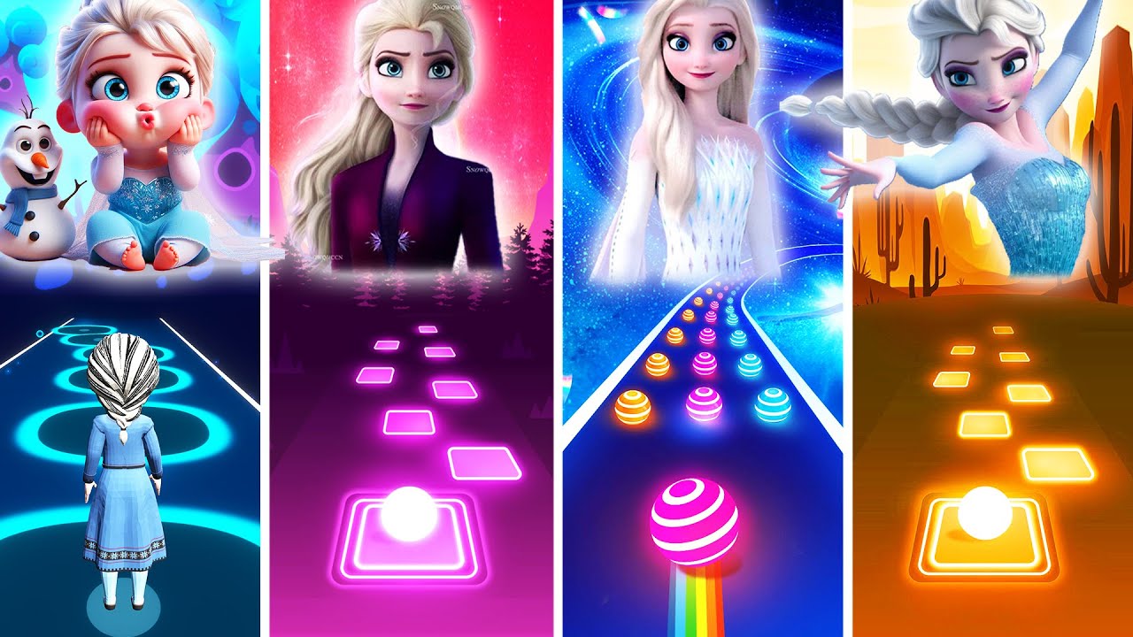 WOW! Baby Elsa Vs Frozen 3 Vs Frozen 2 Vs Frozen  - Tiles Hop & Dancing Road! Let It Go AND More!