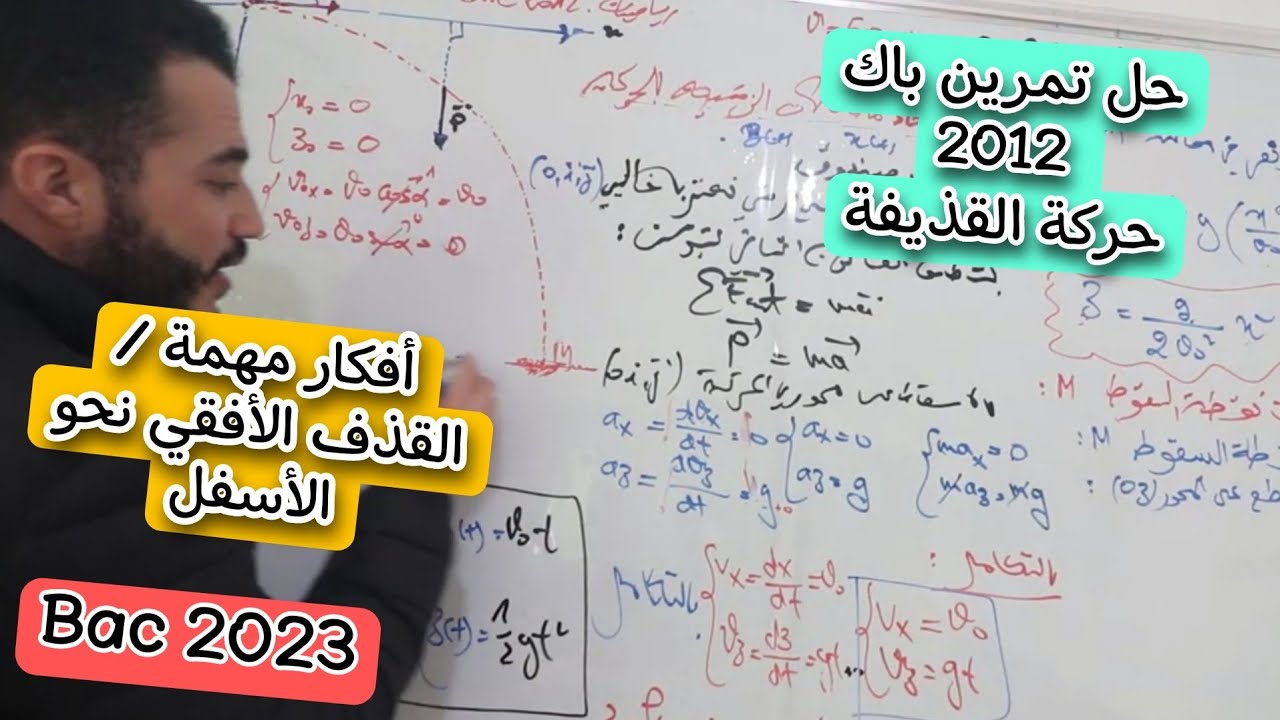 تمرين راائع 💥للمراجعة في حركة القذيفة |حل باك رياضيات 2012|القذف الأفقي|أفكار مقترحة لبكالوريا2023 💯