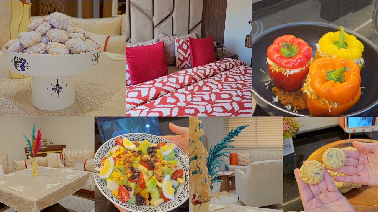 روتين رمضاني🏡السلطة مكتخطانيش فلفطور🥗طبق فلفلة معمرة بالروز والكفتة✅️حلوة زمن الجميل❤️تحضيرات العيد