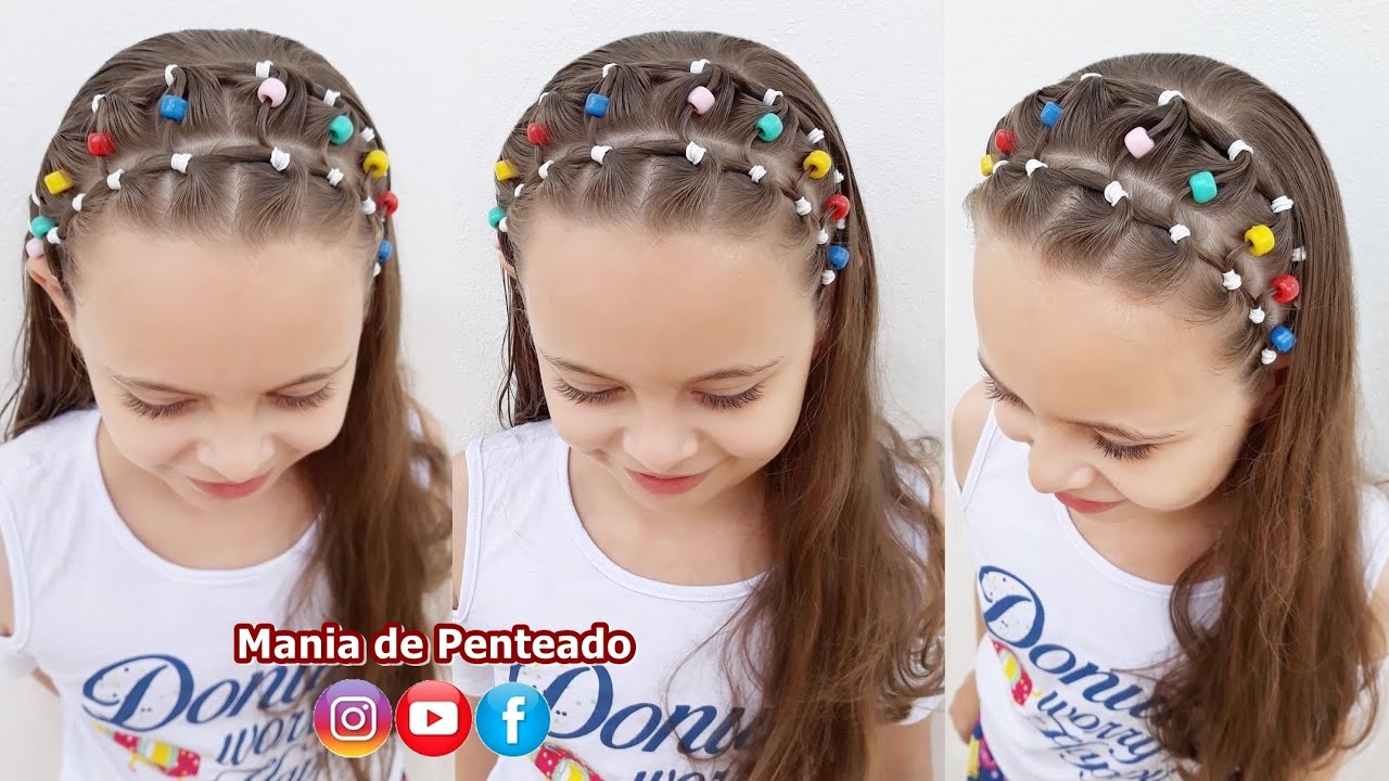 Penteado Infantil Tiara de Cabelo com Ligas e Tererê | Cute Hairstyle with Beads for Girls