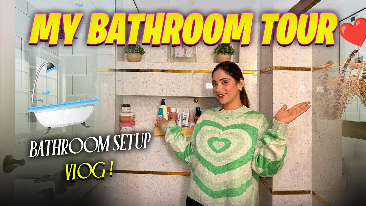 My bathroom tour || how I setup my bathroom & skincare :: shystyles vlog