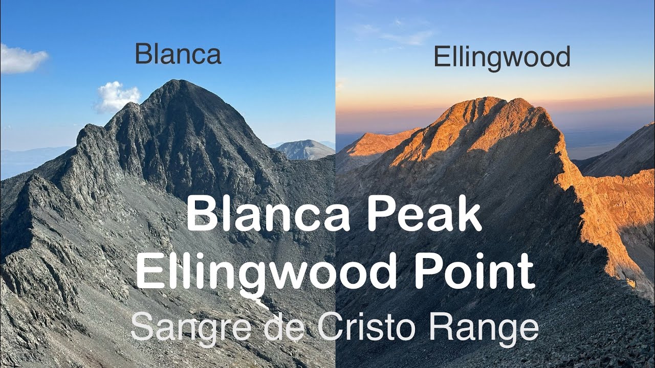Blanca Peak and Ellingwood Point, with sunrise over Mt Lindsey, Sangre de Cristo Range, Colorado