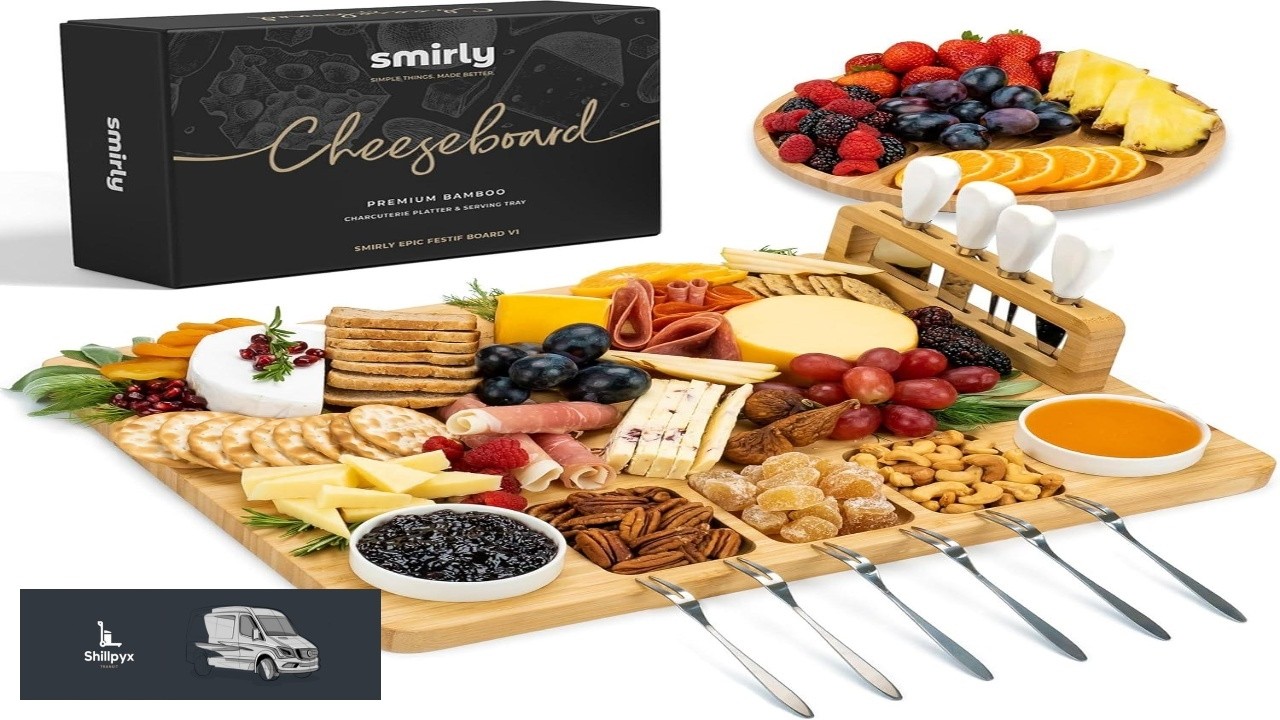 SMIRLY Charcuterie Boards Set Large Cheese Board Set Natural Bamboo Charcuterie Tray