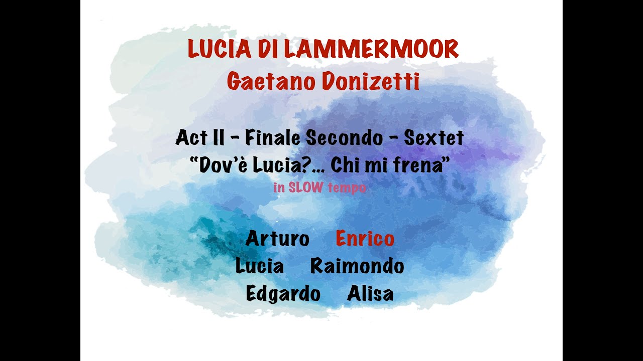 Donizetti - Lucia di Lammermoor - Act II Finale Sextet - ENRICO's line highlighted -Study SLOW tempo