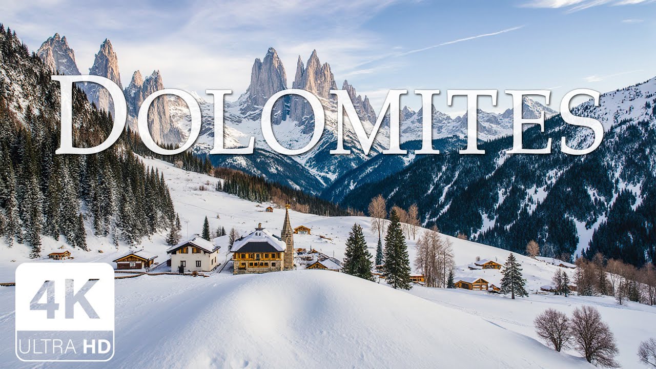 Dolomites Winter 4K ❄️ Stunning Snowy Landscapes & Beautiful Relaxing Music