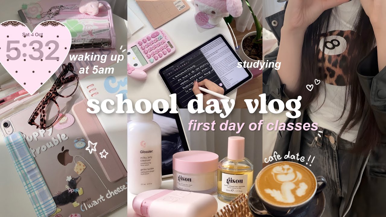 school day vlog🎱*realistic*first day of classes, GRWM, studying, 5am productive morning