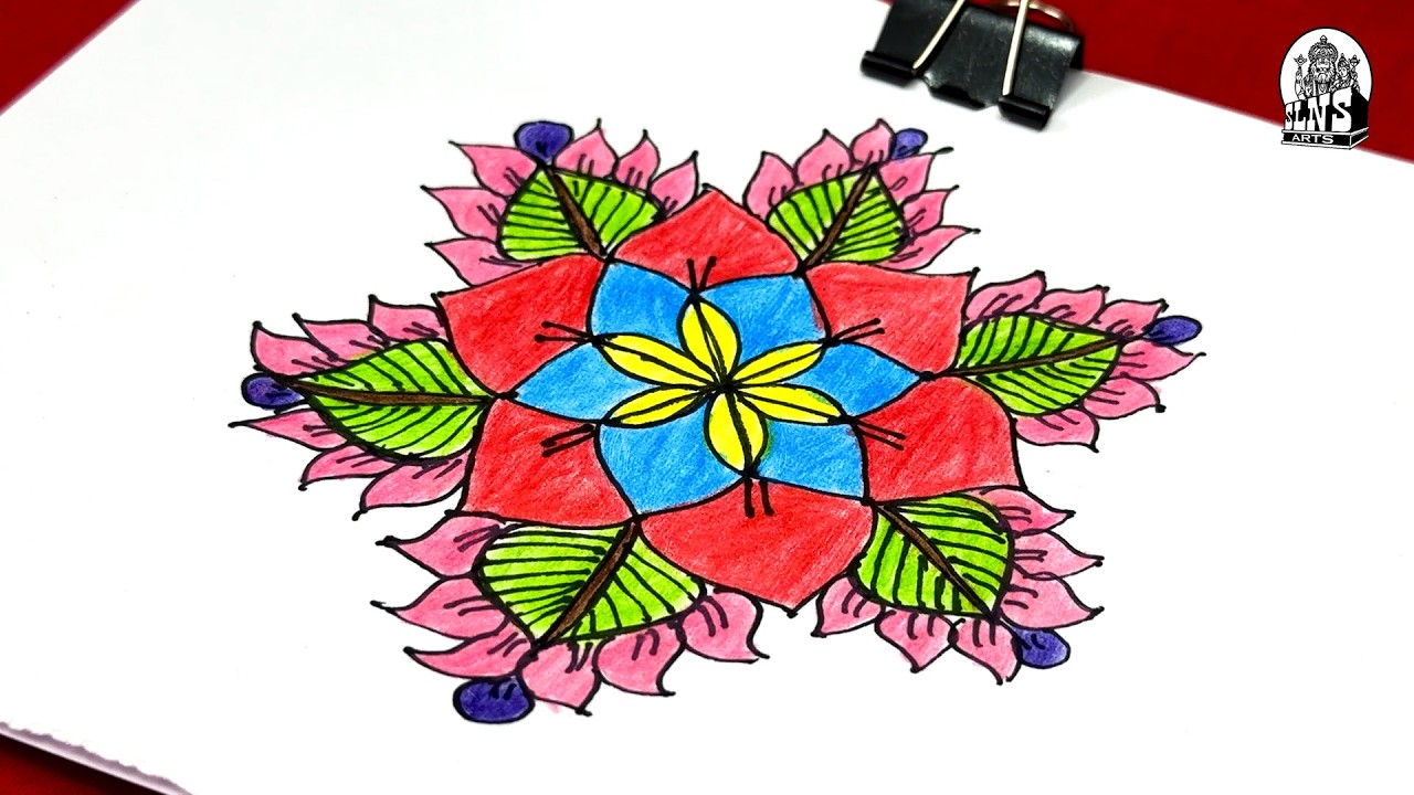 Ugadi Festival Special Muggu | Easy Color Rangoli Telugu