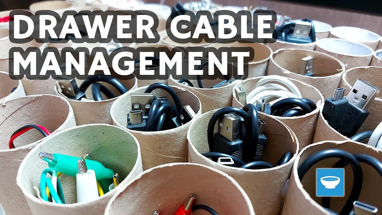 Super simple DIY cable organizer system for drawers from toilet rolls