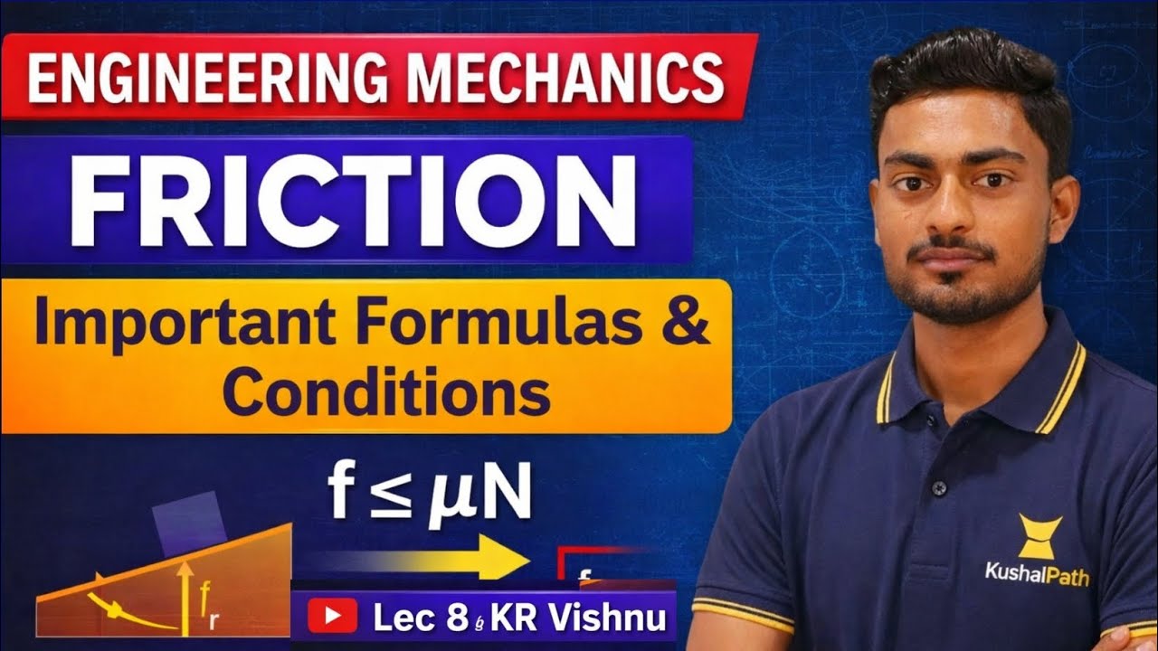 Friction | friction all important formulas and conditions | Engineering Mechanics | lec 8 kr vishnu 