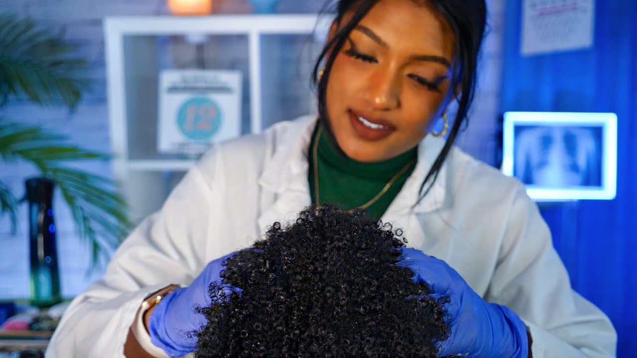 ASMR | Real Person Scalp Exam + Hair Treatments on Afro/4A Hair (Medical Roleplay)