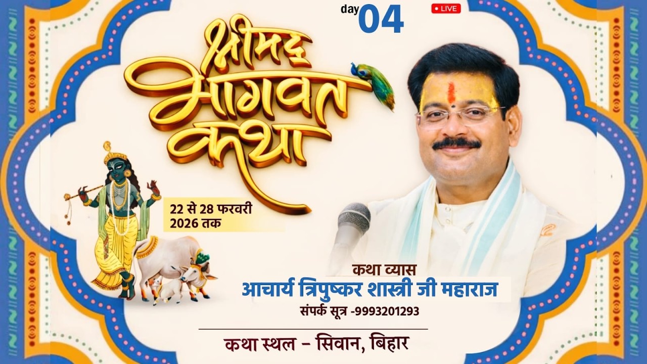 Live 04 !! श्रीमद्भागवत कथा !! आचार्य त्रिपुष्कर शास्त्री जी महाराज  !! सिवान बिहार