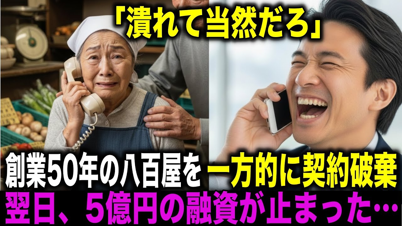 創業50年、古い商店街の八百屋に契約を一方的に破棄した取引先「替えはいくらでもある」毎朝通う常連が政財界の黒幕だと知らずに…翌日、メインバンク5億円融資停止で顔面蒼白