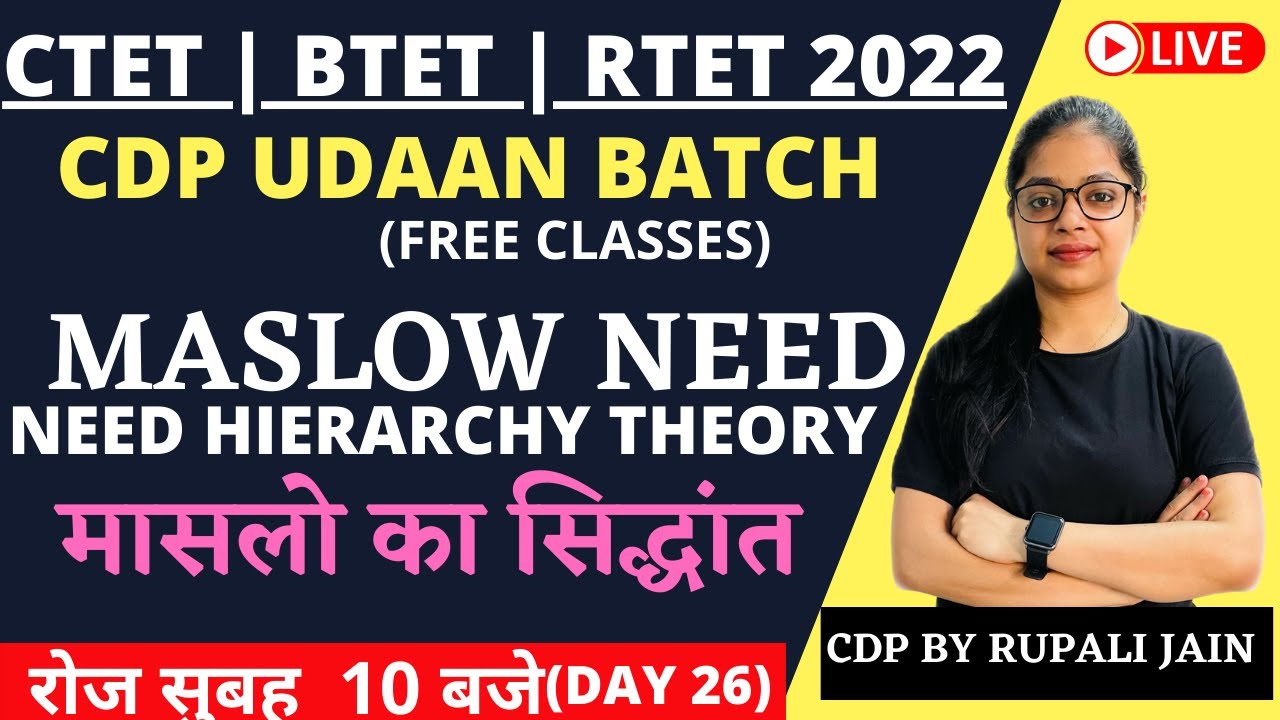 CTET | REET | BTET | CDP UDAAN BATCH | Motivation | Maslow Need Hierarchy Theory | CDP BY RUPALI