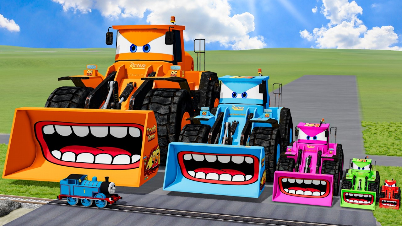 Big & Small Colors Bulldozer Truck Lightning Mcqueen vs Trains Thomas | BeamNG.Drive