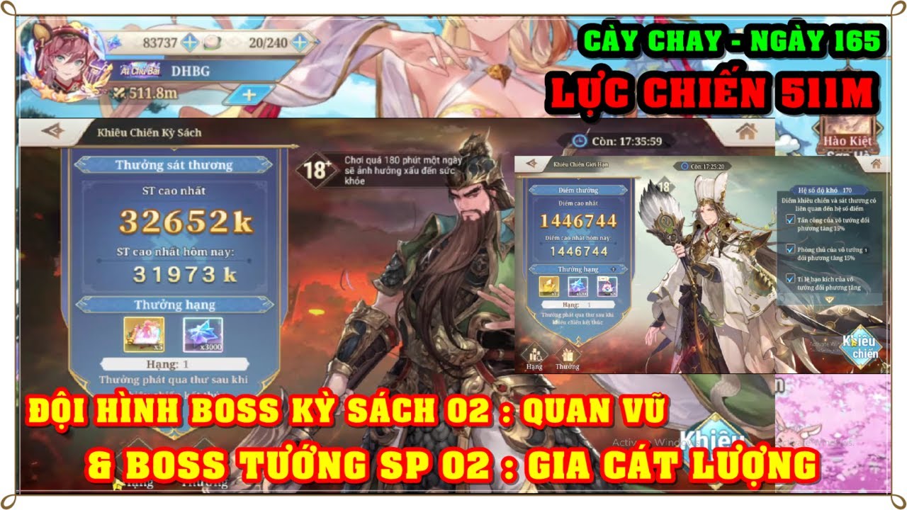 Tam Quốc Huyễn Tướng VNG | NG&Agrave;Y 165 ĐỘI H&Igrave;NH KỲ S&Aacute;CH 2 : QUAN VŨ && BOSS TẢ TỪ SP 2 : GIA C&Aacute;T LƯỢNG