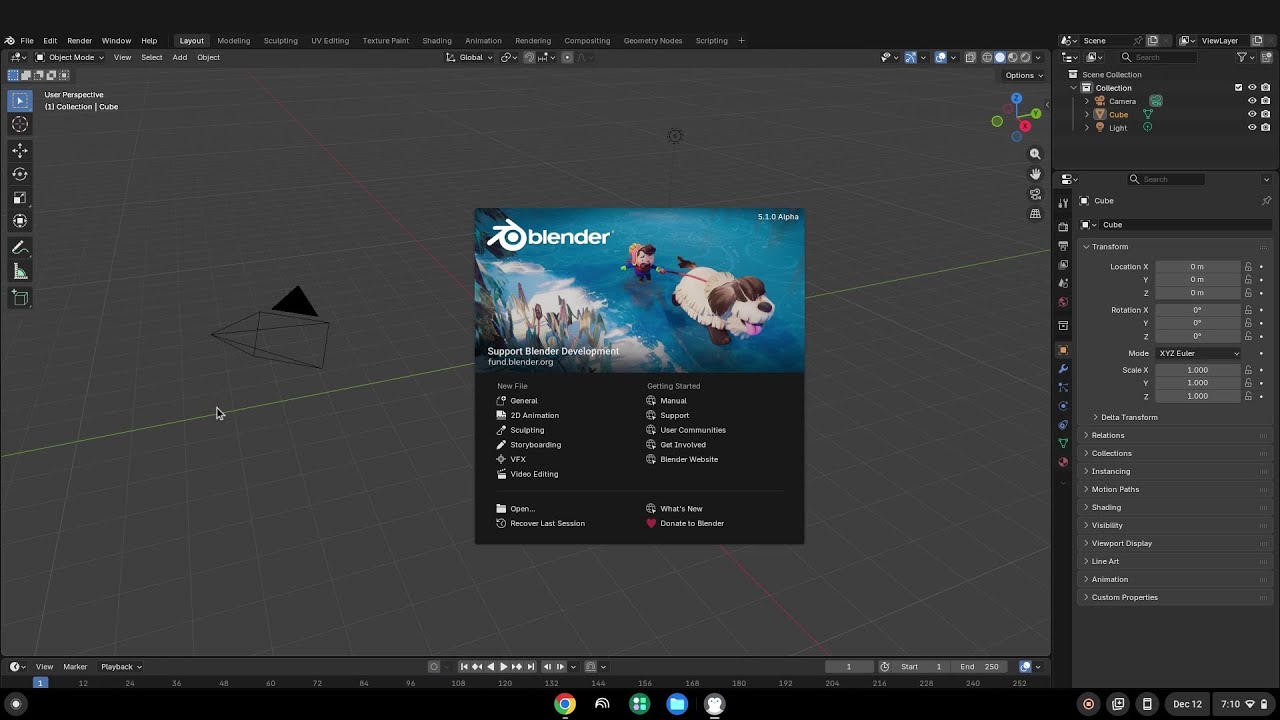 Как установить Blender 5.1.0 Alpha на Chromebook