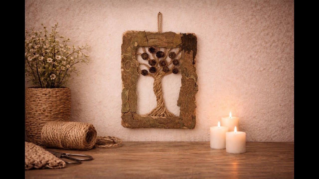 Handgemachte Kunst mit Seele: Bild aus Seil, Jute und Tannenzapfen 🌿